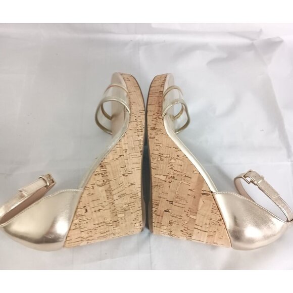 Aldo Gold Platform Wedge Sandals Women’s Size 8.5 Ankle Strap Open Toe Shoes - Picture 8 of 9